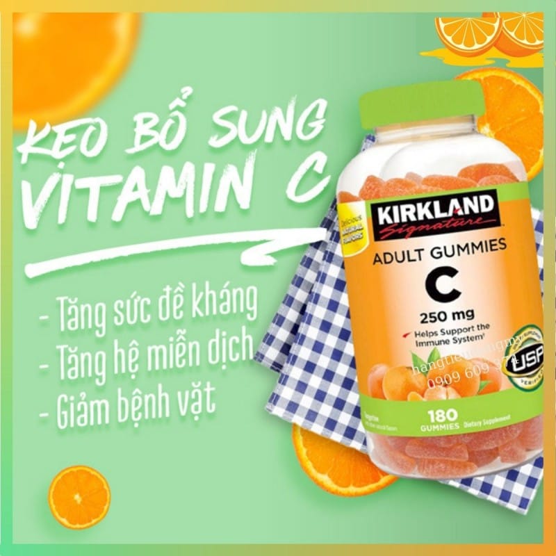 Kẹo dẻo bổ sung Vitamin C Kirkland Adult Gummies C 250mg (180 viên)