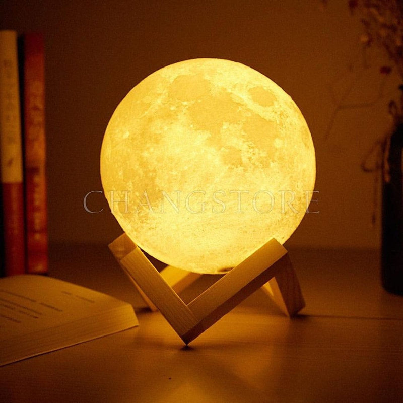 Đèn ngủ mặt trăng 3D kệ gỗ trang trí