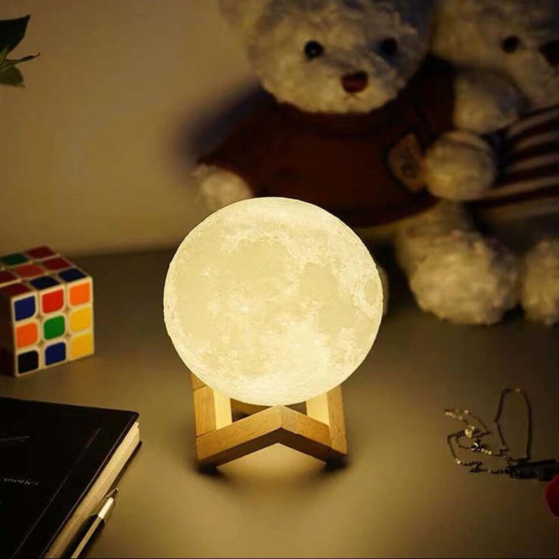 Đèn ngủ mặt trăng 3D kệ gỗ trang trí